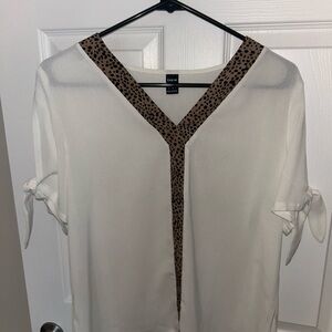 SHEIN White Blouse with Brown Trim